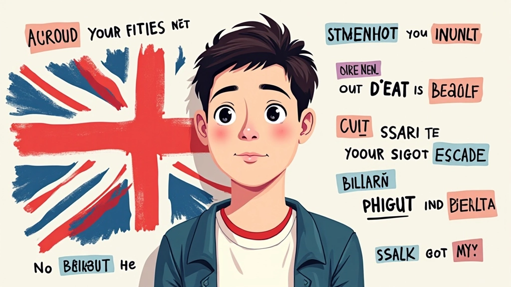 Bandeira britânica ao lado de expressões típicas do Reino Unido, mostrando a riqueza linguística da gíria britânica com exemplos visuais
