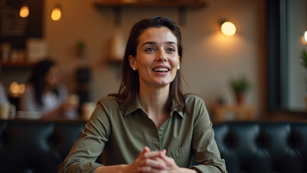 Pessoa conversando em inglês em café com confiança e fluência natural