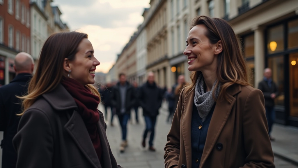 Pessoas em Londres conversando com sotaque britânico em ambiente urbano tradicional