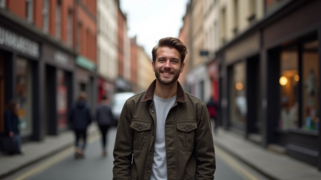 Rua movimentada de Manchester com lojas e pedestres em ambiente urbano britânico